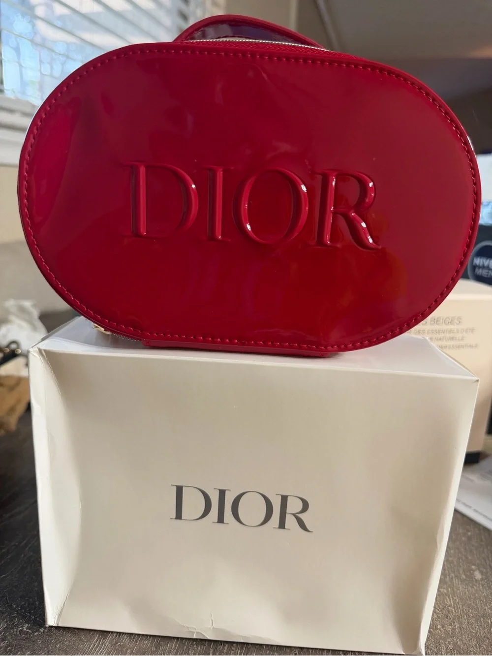 Dior Glossy Red Patent Logo Cosmetic Case